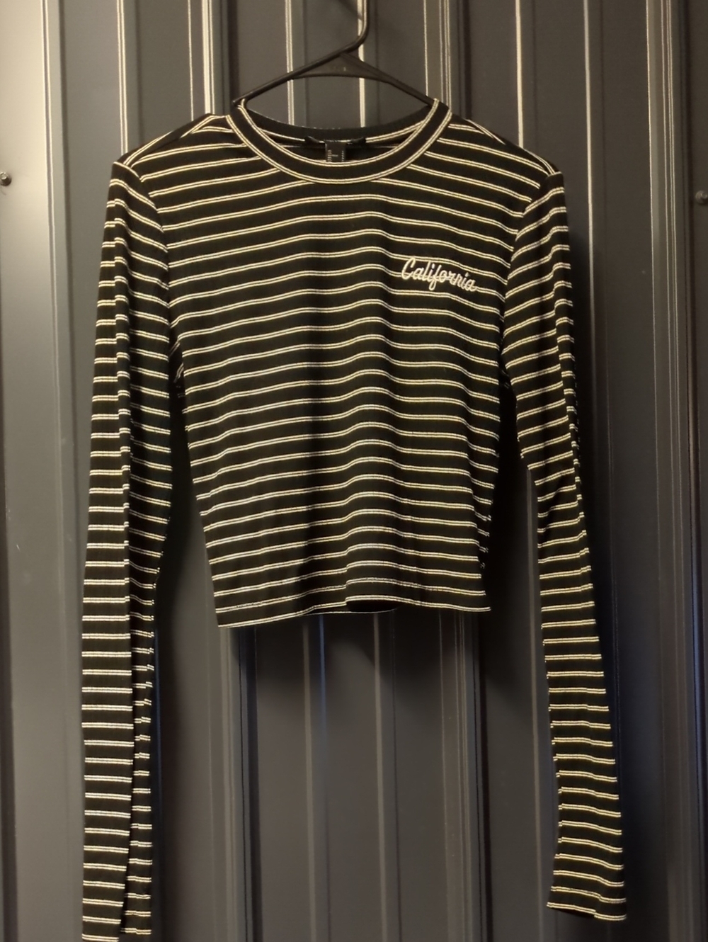 Forever 21 Black & White Striped Long Sleeve Crop Top